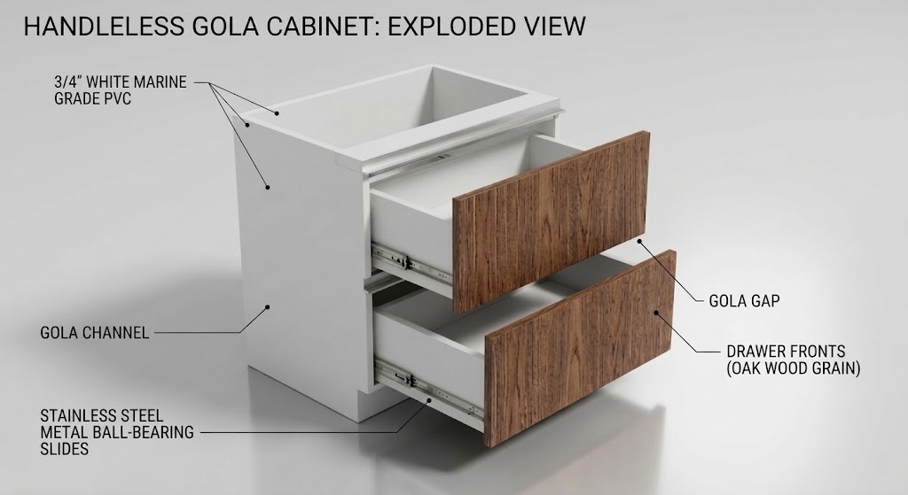 Handleless Gola Cabinet Exploded View